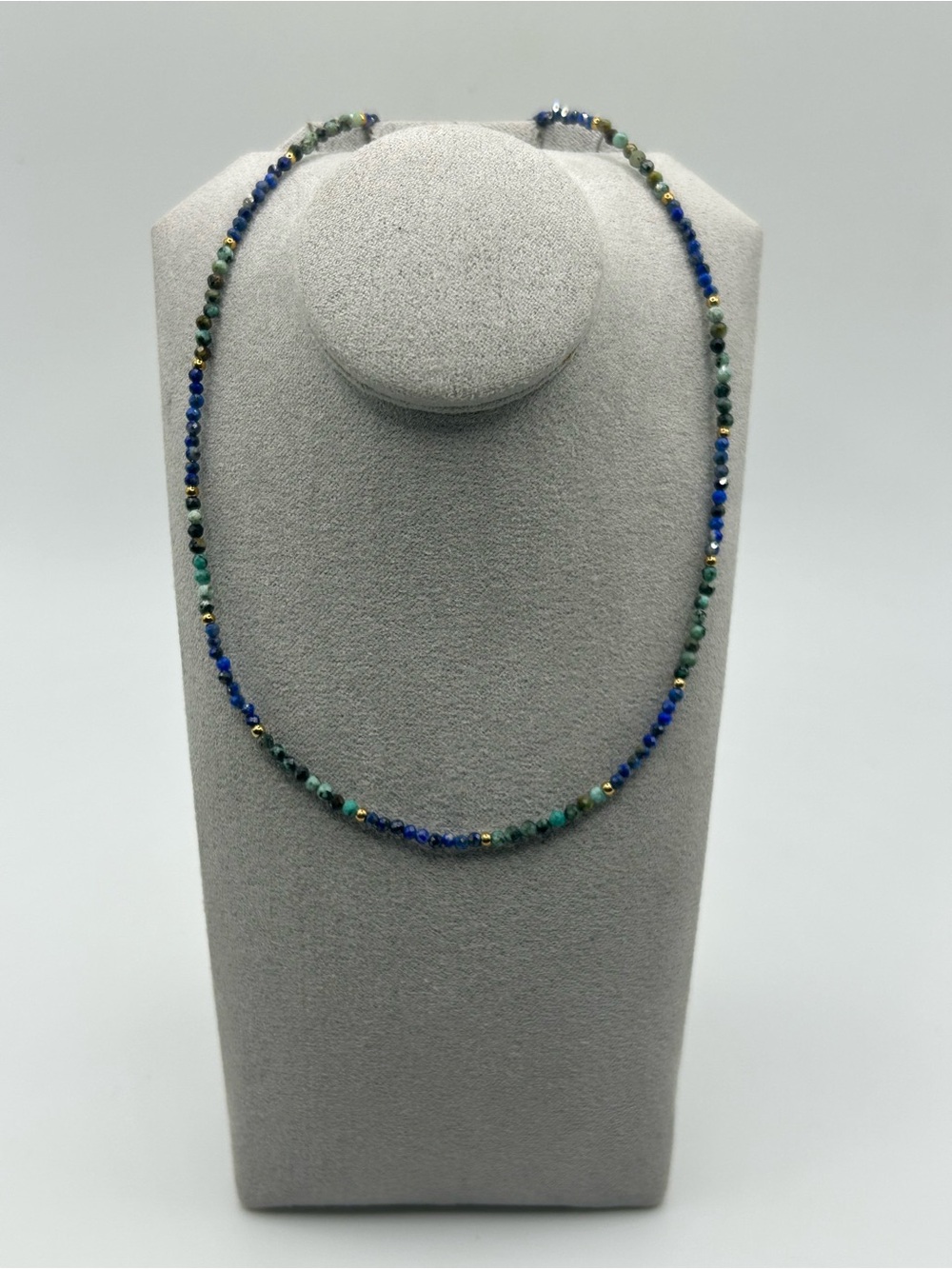 #212189 Handmade lapis turquoise gold tone beads necklace